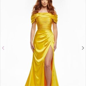 Elegant Yellow Off-Shoulder Evening Gown
